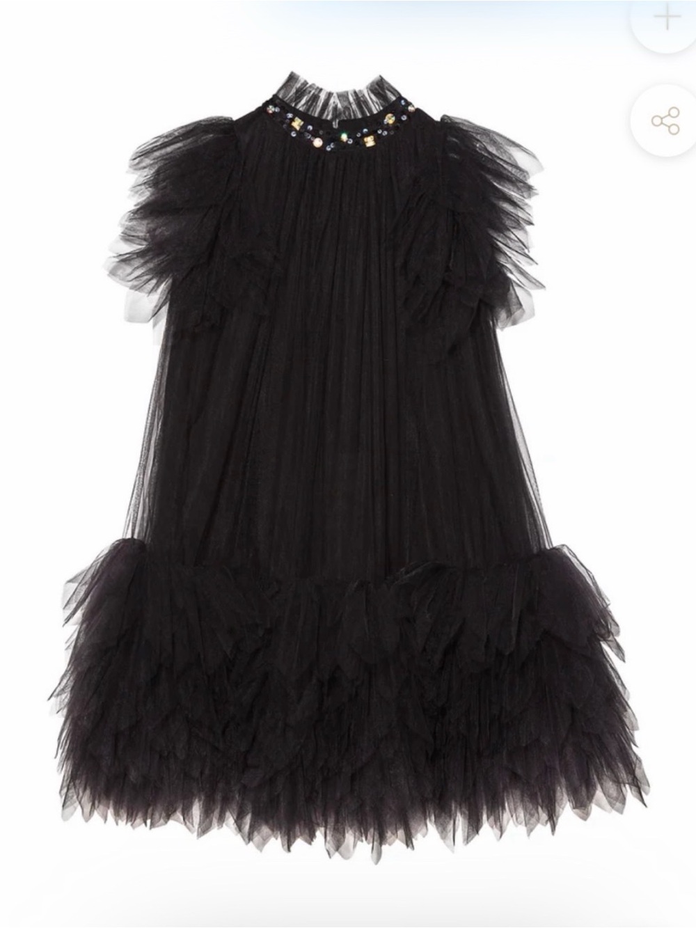 Tutu Du Monde Black Tulle Ruffle Hem Dress with Jeweled Collar